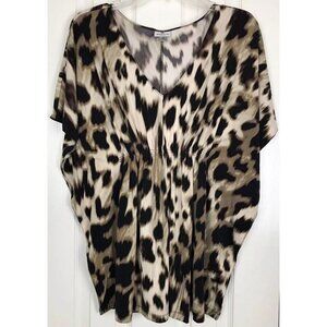 Worthington Women's Medium Leopard Print Pancho Style Top Stretch Gathered Waist
